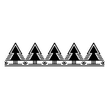 A repeating border of stylized evergreen trees with simple grass accents vector