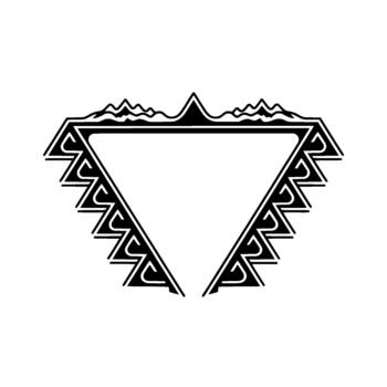 Abstract geometric triangular emblem with stylized mountain peaks and layered zig zag borders vector