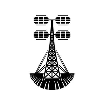 estilizado silueta de un moderno telecomunicación torre con cuatro distinto señal matrices encima un geométrico base vector
