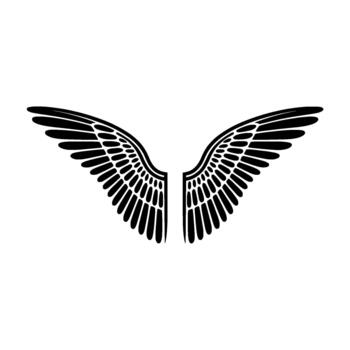 estilizado ilustración de simétrico abierto pájaro alas con detallado pluma patrones aislado vector