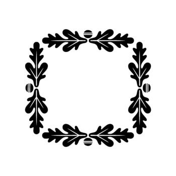 un sofisticado silueta ornamental frontera compuesto de estilizado roble hojas y sencillo circular elementos creando un refinado decorativo marco vector