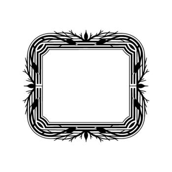 un esmeradamente estilizado decorativo rectangular marco presentando Arte deco inspirado concéntrico líneas y delicado rama y hoja motivos vector