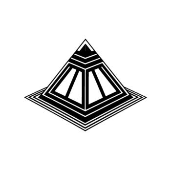 A stark geometric pyramid structure with layered concentric square bases and symmetrical window like divisions rendered in a clean minimalist style vector