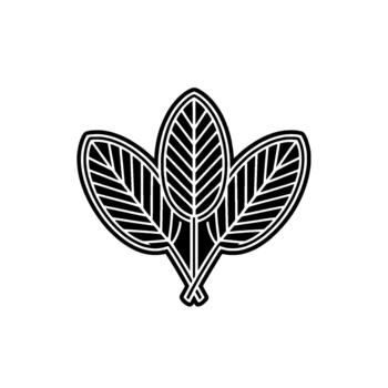 Stylized illustration of three overlapping oval leaves with prominent parallel venation arranged in a symmetrical cluster vector