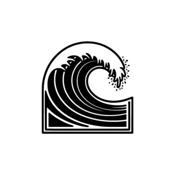 Stylized ink outline of a cresting ocean wave with foaming spray vector