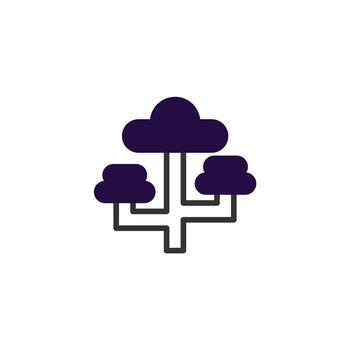 Abstract depiction of linked cloud computing network topology shows branching data connection vector