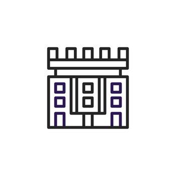 Conceptual architectural presentation featuring structure with geometric outline of fortified vector