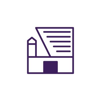 Conceptual architectural design illustration depicting a modern building and tower with simplistic vector