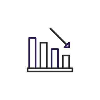 decreciente financiero actuación representado en un minimalista bar grafico con un hacia abajo tendencia vector