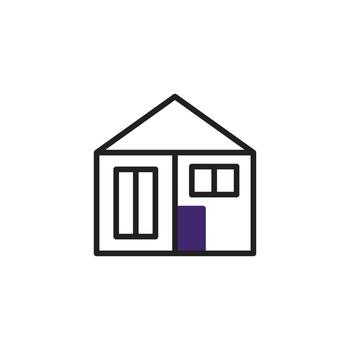 Minimalist architectural rendition presenting a gable roofed house with geometric forms and basic vector