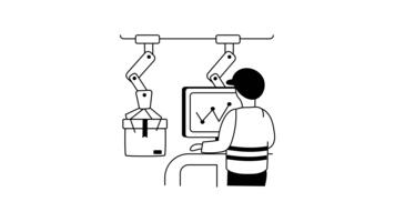 animated icon of an automated robotic arm assembly line focused on LCD screen production video