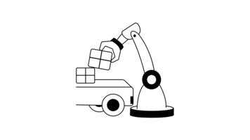 Packages moving on a conveyor belt, being inspected with a magnifying glass, concept animated icon of checking video