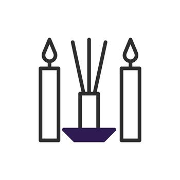 Minimalist design showcasing lit candles flanking an aroma diffuser creating ambience and vector