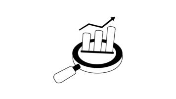 A magnifying glass focusing on a bar graph with an upward trend, concept icon animation of data analysis video
