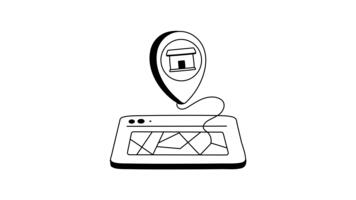 en Lagra plats stift ikon animering ansluten till en digital Karta visas på en läsplatta eller telefon skärm video