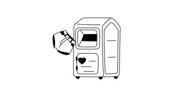 en stiliserade, ikon animering av en donation maskin med en par av byxor varelse infogad video