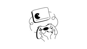 Hand holding a gaming controller with a game console, gaming concept icon animation video