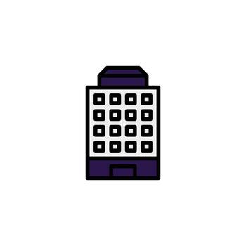 Modern architecture graphic depicting a simplified building with symmetrical windows and clean vector