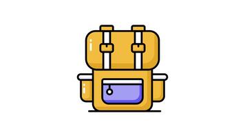 viaggio zaino animato disegno, escursioni a piedi Borsa icona animazione facile per uso nel ragnatela, mobile e tutti presentazione progetto video