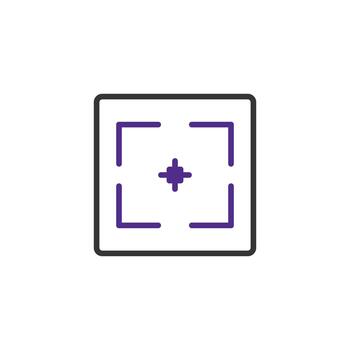 Modern graphic square with target crosshair symbol and corner brackets for precision selection and vector