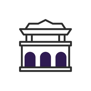 Stylized architectural icon displaying traditional building structure with bold outline and vector