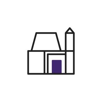 Stylized architectural representation showcasing a minimalistic house with geometric forms and a vector