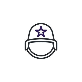 Stylized depiction of a military helmet adorned with a star in a simplistic outline drawing and vector