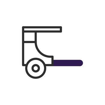Stylized icon of a wheeled object with platform and handle for moving loads on floor vector