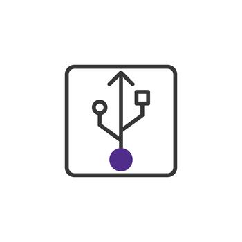 USB symbol in minimalistic style representing connectivity and technology solutions within a vector