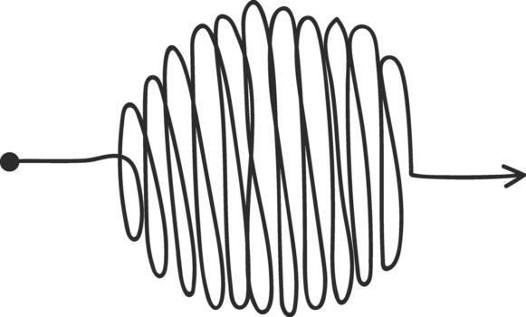 Line navigating through complex problem solving path vector