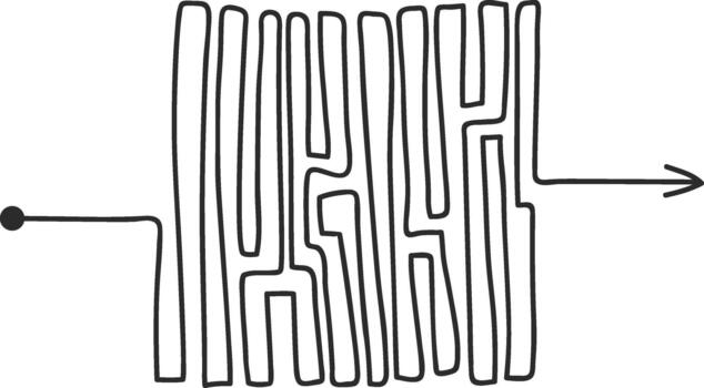 Finding solution navigating hand drawn maze with arrow vector