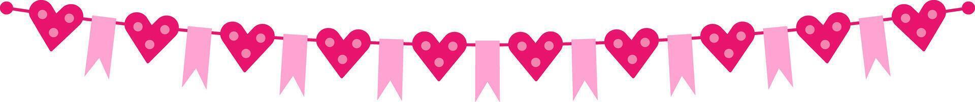 Heart shapes and flags forming a decorative banner on a string vector