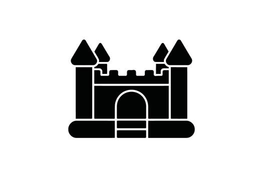 Resilient architecture silhouette Black silhouette icon of a bouncy castle with turrets and entrance on a white background inflatable castle vector