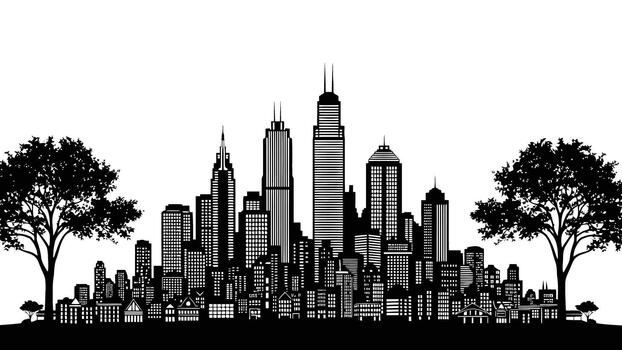 Detailed resilient architecture silhouette black silhouette of a city skyline with trees on a white background urban architecture vector