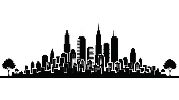 Resilient architecture silhouette Black silhouette of a city skyline with trees on a white background urban architecture vector