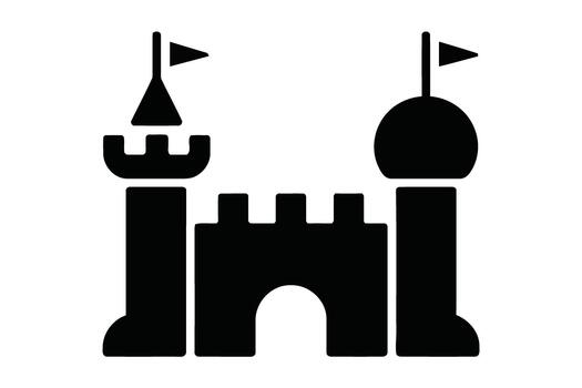 Resilient architecture silhouette Black silhouette icon of a toy castle with flags and turrets on a white background black and white vector