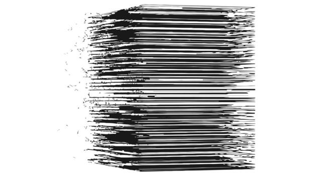 Resilient architecture silhouette Black abstract object with horizontal lines and fragmented edges on a white background geometric vector