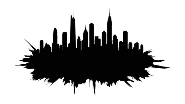 Resilient architecture silhouette Black Silhouette of City Skyline with Jagged, Splattered Base on White Background buildings skyscrapers vector