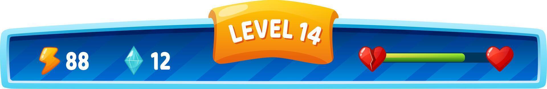 Game level interface displaying progress, coins, and health vector