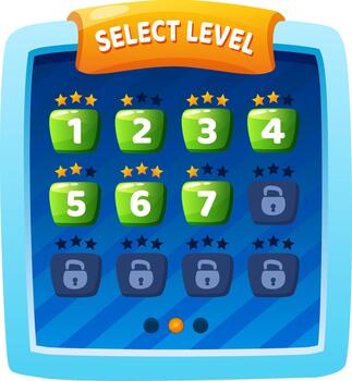 Game level selection screen showing player progress vector