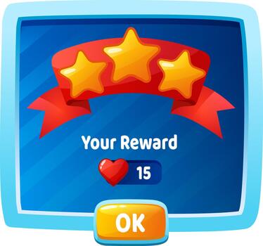 Game interface pop up showing reward stars vector