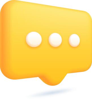 Yellow 3D rendering speech bubble communicating with dots vector
