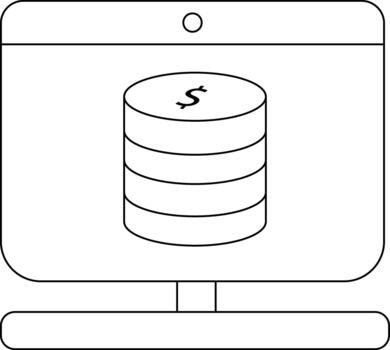minimalista línea Arte de base de datos con dólar firmar en computadora pantalla vector