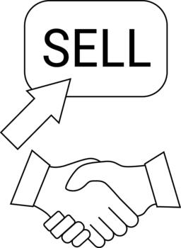 handshake icon and sell button icon with white background vector