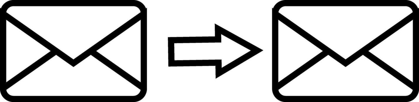 Simple black and white email icon with arrow indicating sending vector