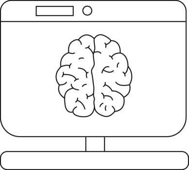 minimalista ilustración de cerebro en computadora pantalla vector