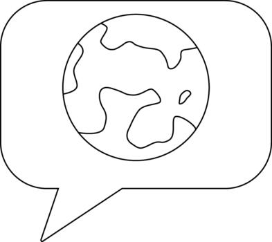Minimalist globe icon inside a speech bubble outline design vector