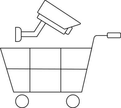 Minimalist line art of security camera in shopping cart vector