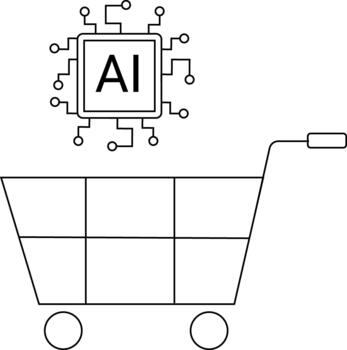 AI technology concept with microchip and shopping cart outline vector