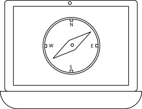 minimalista ordenador portátil con Brújula icono representando navegación concepto vector